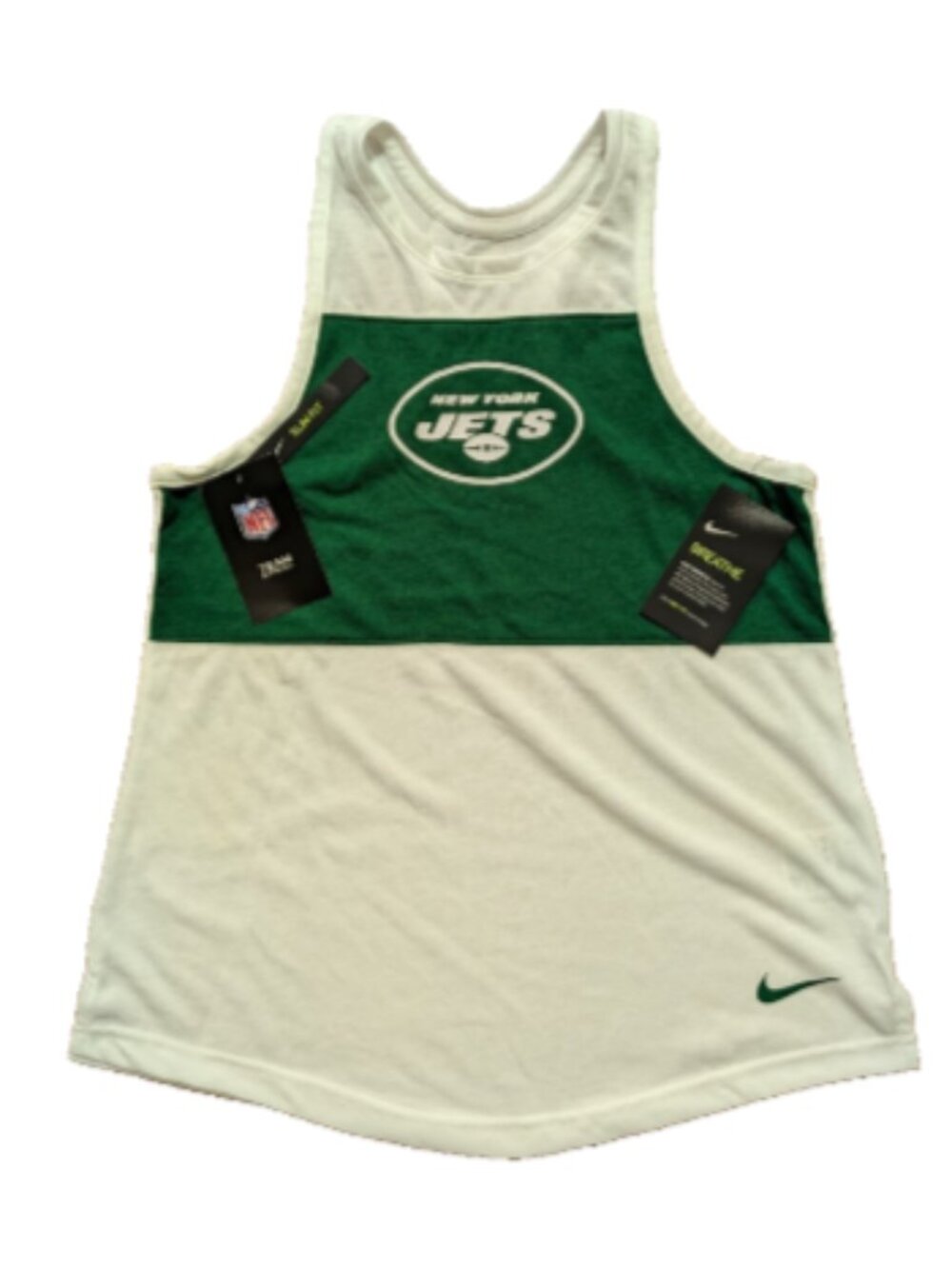 Nike Dri-Fit New York Jets Slim Fit Breathe Tank Top Cream Green Logo Sz S New